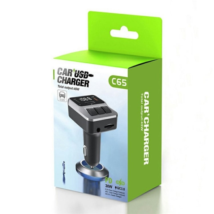 C65 Dual Type-C Port PD 30W Fast Charging Adapter Car Bluetooth FM Transmitter
