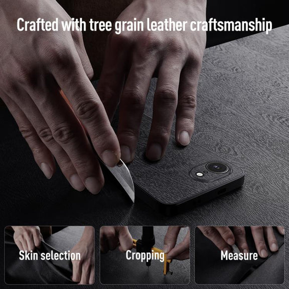 For iPhone 16e Tree Bark Leather Shockproof Phone Case(Black)