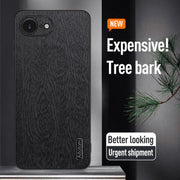 For iPhone 16e Tree Bark Leather Shockproof Phone Case(Grey)