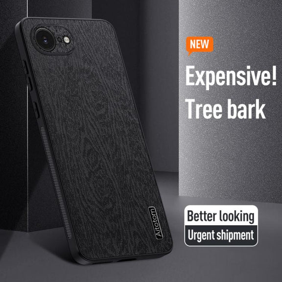 For iPhone 16e Tree Bark Leather Shockproof Phone Case(Grey)