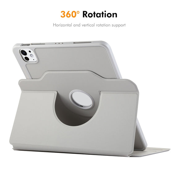 For iPad Pro 11 2024 ENKAY 360 Rotation TPU Leather Smart Tablet Case with Pen Slot(Grey)