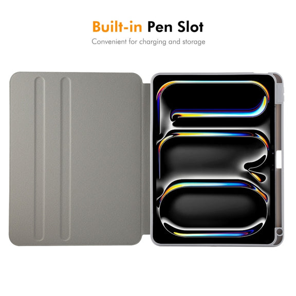 For iPad Pro 11 2024 ENKAY 360 Rotation TPU Leather Smart Tablet Case with Pen Slot(Grey)