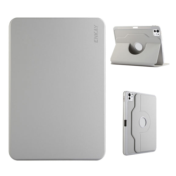 For iPad Pro 11 2024 ENKAY 360 Rotation TPU Leather Smart Tablet Case with Pen Slot(Grey)