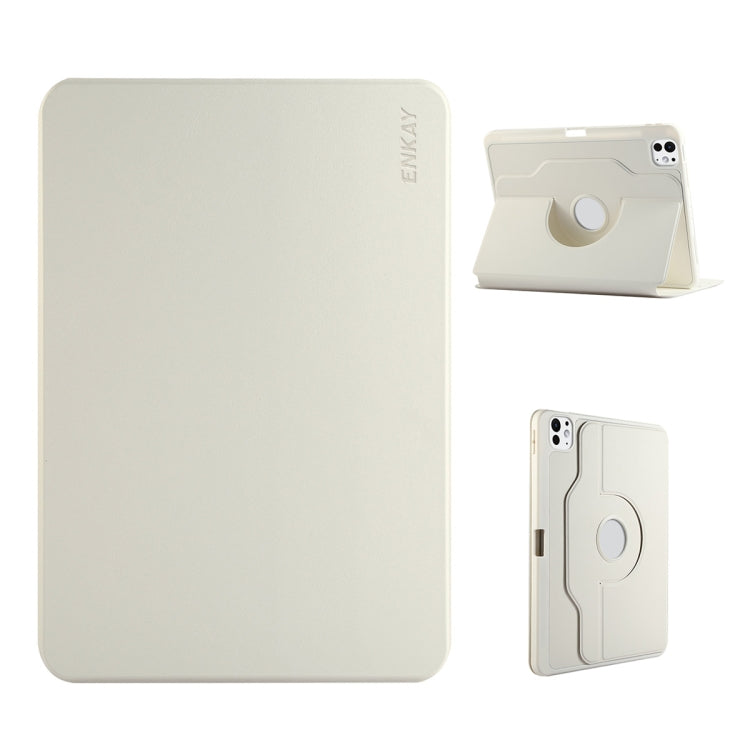 For iPad Pro 11 2024 ENKAY 360 Rotation TPU Leather Smart Tablet Case with Pen Slot(Beige) - free shipping - PMc TechLife - Order now!