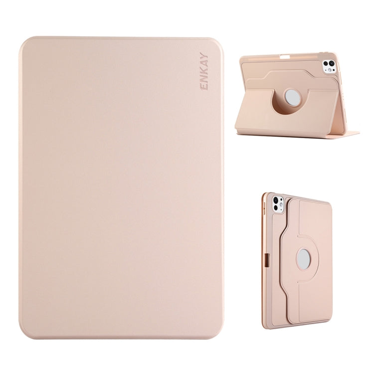 For iPad Pro 12.9 2022/ Air 13 2025 / 2024 ENKAY 360 Rotation TPU Leather Smart Tablet Case with Pen Slot(Pink) - free shipping - PMC Jewellery - Order now!