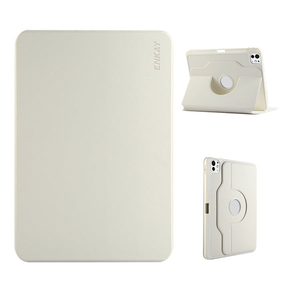 For iPad Pro 12.9 2022/ Air 13 2025 / 2024 ENKAY 360 Rotation TPU Leather Smart Tablet Case with Pen Slot(Beige)