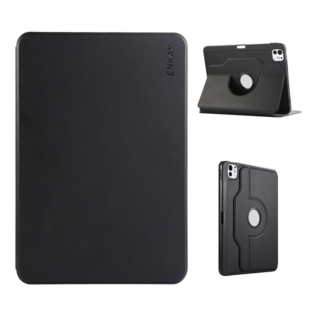 For iPad Air 11 2024 / 2025 / Air 10.9 2022 ENKAY 360 Rotation TPU Leather Smart Tablet Case with Pen Slot(Black)