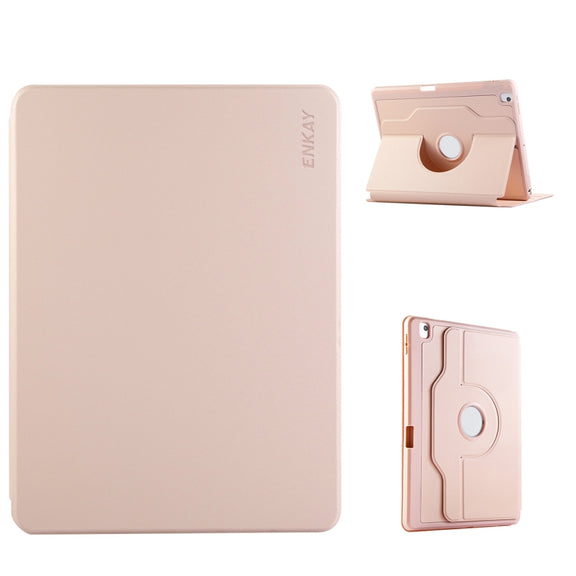 For iPad Air 10.5 / Pro 10.5 / 10.2 ENKAY 360 Rotation TPU Leather Smart Tablet Case with Pen Slot(Pink)