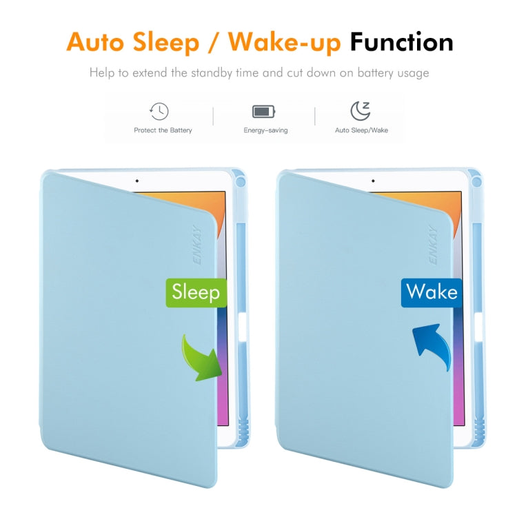 For iPad Air 10.5 / Pro 10.5 / 10.2 ENKAY 360 Rotation TPU Leather Smart Tablet Case with Pen Slot(Light Blue)