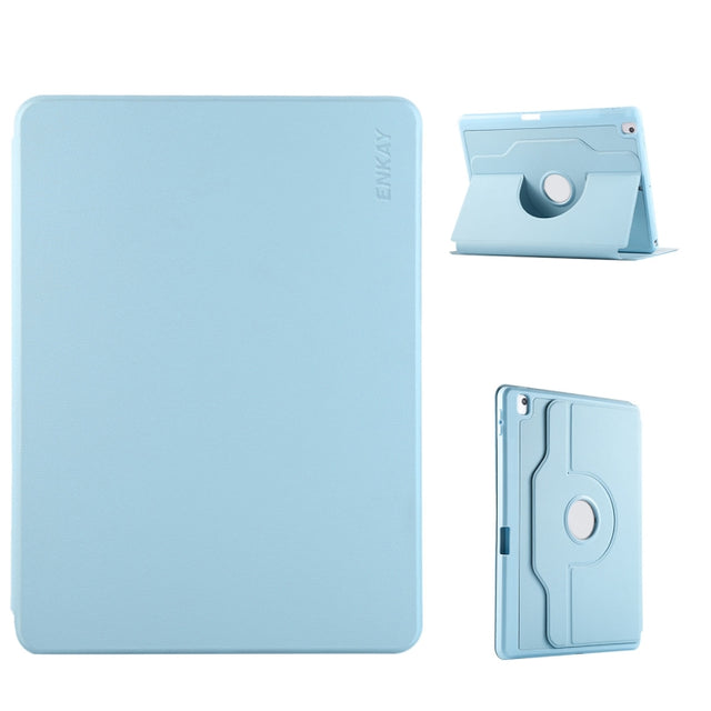 For iPad Air 10.5 / Pro 10.5 / 10.2 ENKAY 360 Rotation TPU Leather Smart Tablet Case with Pen Slot(Light Blue)