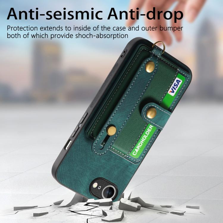 For iPhone 16e Retro Cross Wristband Wallet Leather Back Phone Case(Green) - iPhone 16e Cases by PMC TechLife | Online Shopping South Africa | PMC TechLife | Buy Now Pay Later Mobicred
