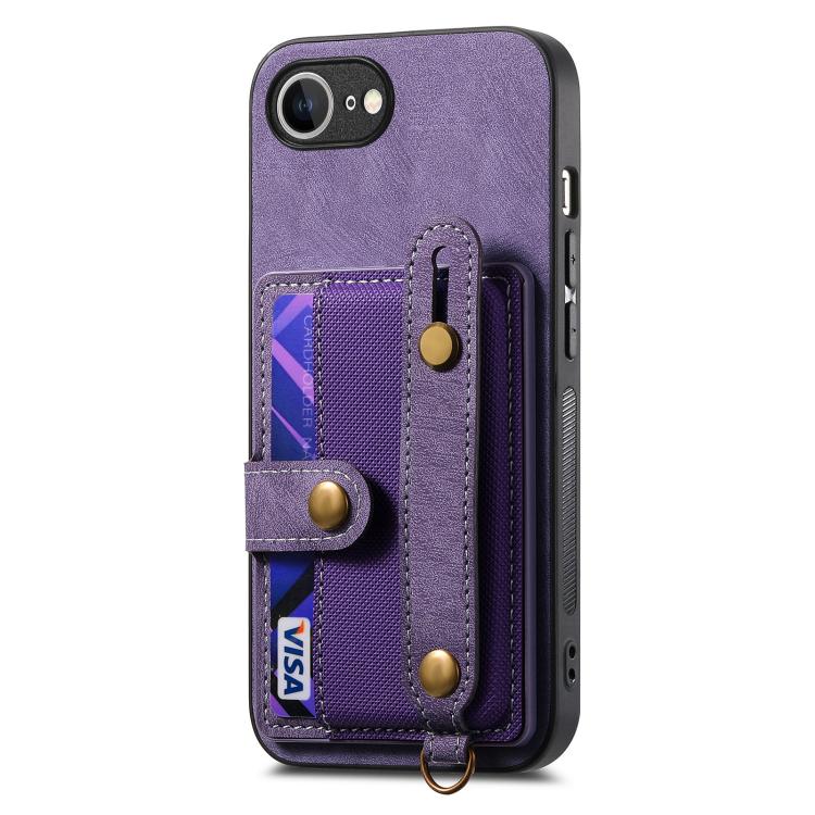 For iPhone 16e Retro Cross Wristband Wallet Leather Back Phone Case(Purple) - iPhone 16e Cases by PMC TechLife | Online Shopping South Africa | PMC TechLife | Buy Now Pay Later Mobicred