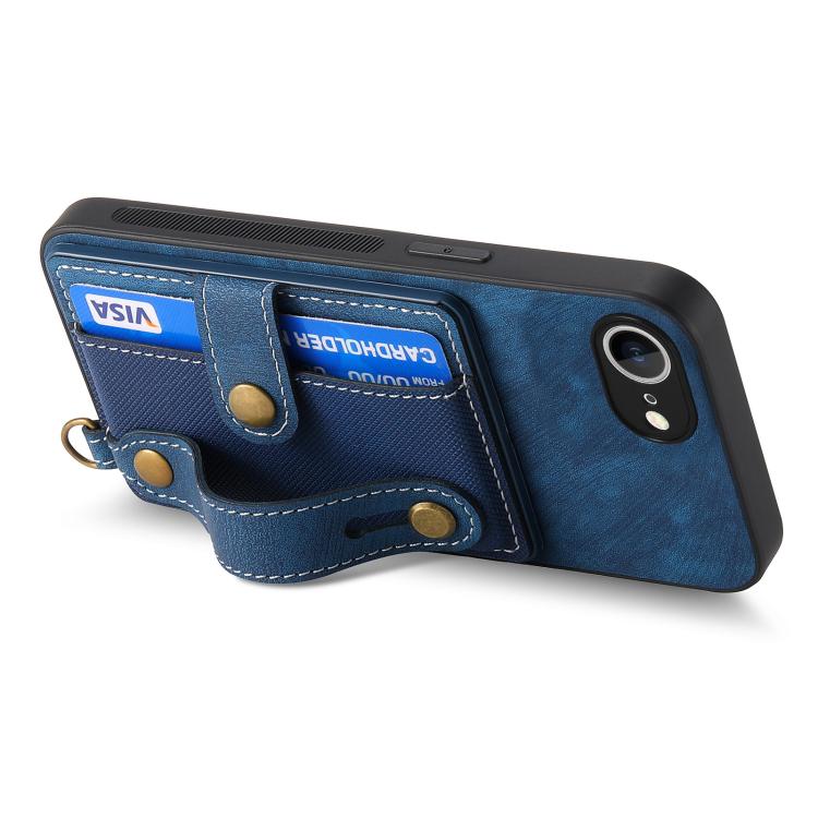 For iPhone 16e Retro Cross Wristband Wallet Leather Back Phone Case(Blue) - free shipping - PMC TechLife - Order now!