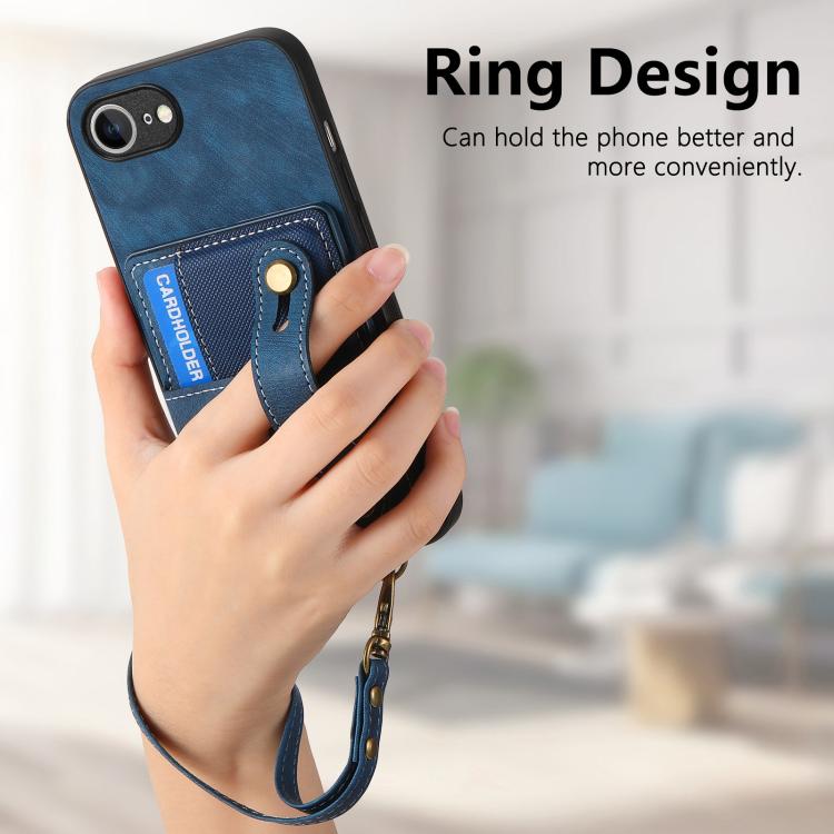 For iPhone 16e Retro Cross Wristband Wallet Leather Back Phone Case(Blue) - free shipping - PMC TechLife - Order now!