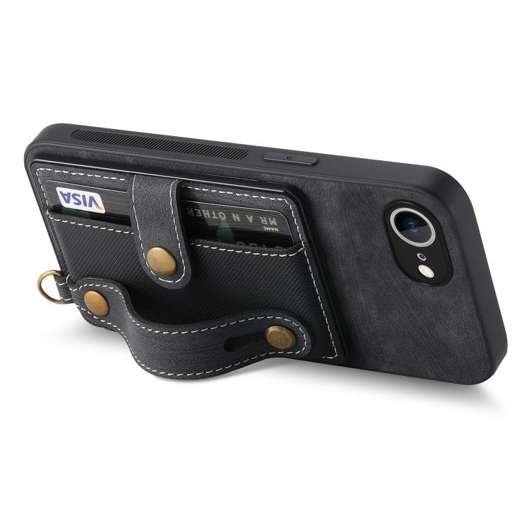 For iPhone 16e Retro Cross Wristband Wallet Leather Back Phone Case(Black) - iPhone 16e Cases by PMC TechLife | Online Shopping South Africa | PMC TechLife | Buy Now Pay Later Mobicred
