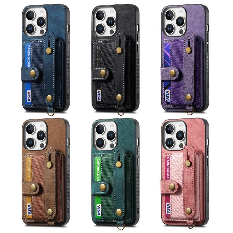 For iPhone 16e Retro Cross Wristband Wallet Leather Back Phone Case(Pink)