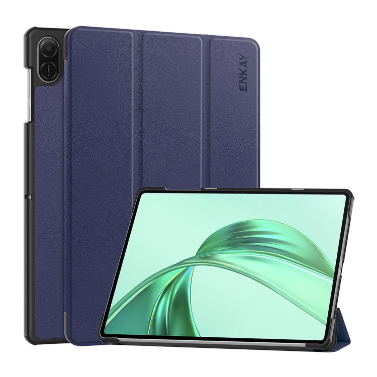 For Honor Pad X8a 11 ENKAY Tri-fold Custer Texture Leather Protective Tablet Case(Dark Blue) - Honor by ENKAY | Online Shopping South Africa | PMC TechLife | Buy Now Pay Later Mobicred