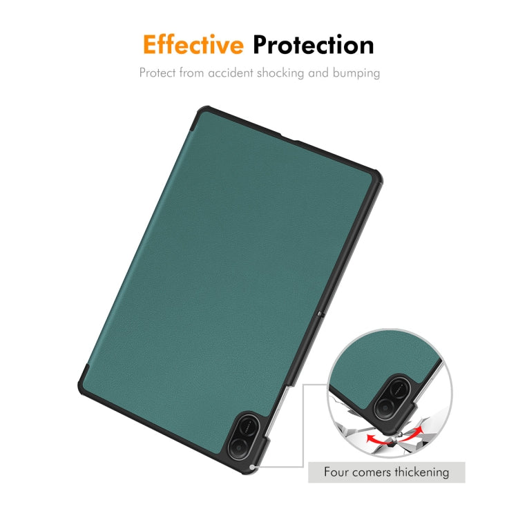 For Honor Pad X8a 11 ENKAY Tri-fold Custer Texture Leather Protective Tablet Case(Dark Green)