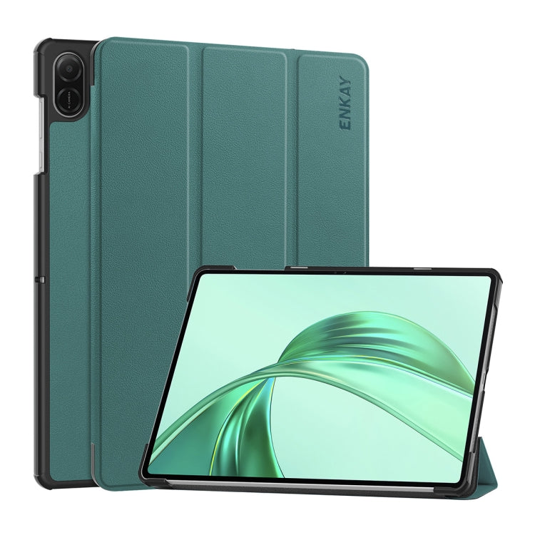 For Honor Pad X8a 11 ENKAY Tri-fold Custer Texture Leather Protective Tablet Case(Dark Green) - Honor by ENKAY | Online Shopping South Africa | PMC TechLife | Buy Now Pay Later Mobicred