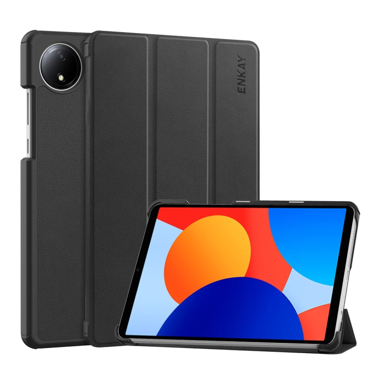 For Redmi Pad SE 4G 8.7 ENKAY Tri-fold Custer Texture Leather Smart Tablet Case(Black) - free shipping - PMc TechLife - Order now!
