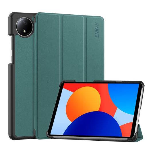 For Redmi Pad SE 4G 8.7 ENKAY Tri-fold Custer Texture Leather Smart Tablet Case(Dark Green) - free shipping - PMC Jewellery - Order now!