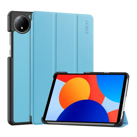For Redmi Pad SE 4G 8.7 ENKAY Tri-fold Custer Texture Leather Smart Tablet Case(Light Blue) - free shipping - PMC Jewellery - Order now!