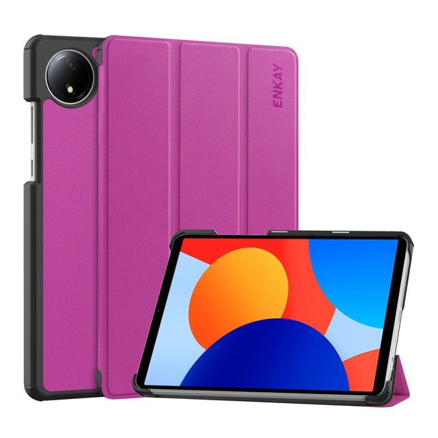 For Redmi Pad SE 4G 8.7 ENKAY Tri-fold Custer Texture Leather Smart Tablet Case(Purple)
