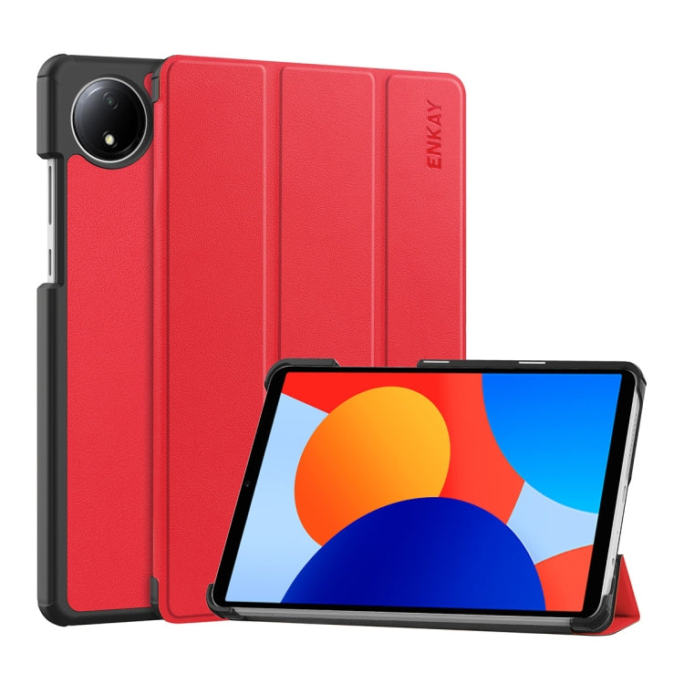 For Redmi Pad SE 4G 8.7 ENKAY Tri-fold Custer Texture Leather Smart Tablet Case(Red) - free shipping - PMc TechLife - Order now!