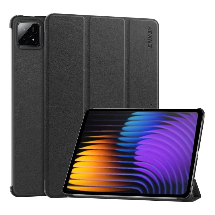 For Xiaomi Pad 7 / 7 Pro 11.2 ENKAY Tri-fold Custer Texture Leather Smart Tablet Case(Black) - free shipping - PMc TechLife - Order now!