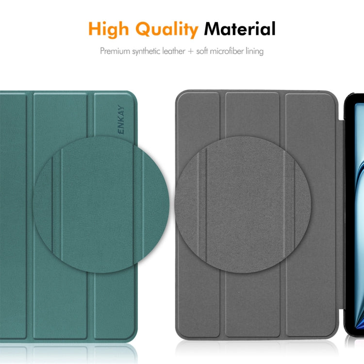 For Xiaomi Pad 7 / 7 Pro 11.2 ENKAY Tri-fold Custer Texture Leather Smart Tablet Case(Dark Green)