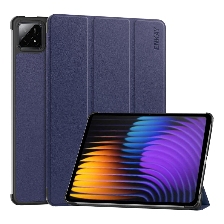 For Xiaomi Pad 7 / 7 Pro 11.2 ENKAY Tri-fold Custer Texture Leather Smart Tablet Case(Dark Blue) - free shipping - PMc TechLife - Order now!