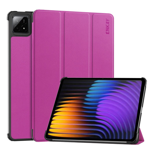For Xiaomi Pad 7 / 7 Pro 11.2 ENKAY Tri-fold Custer Texture Leather Smart Tablet Case(Purple) - free shipping - PMC Jewellery - Order now!