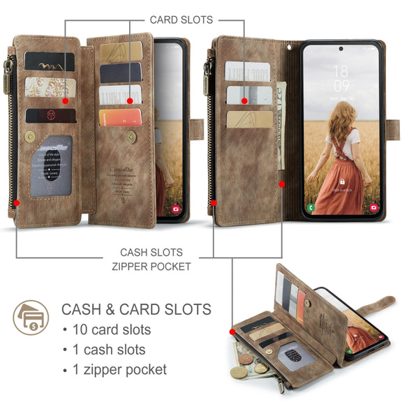 For Samsung Galaxy S24 FE 5G CaseMe C30 Card Slots Zipper Wallet Leather Phone Case(Brown)