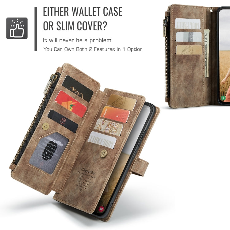 For Samsung Galaxy S24 FE 5G CaseMe C30 Card Slots Zipper Wallet Leather Phone Case(Brown)