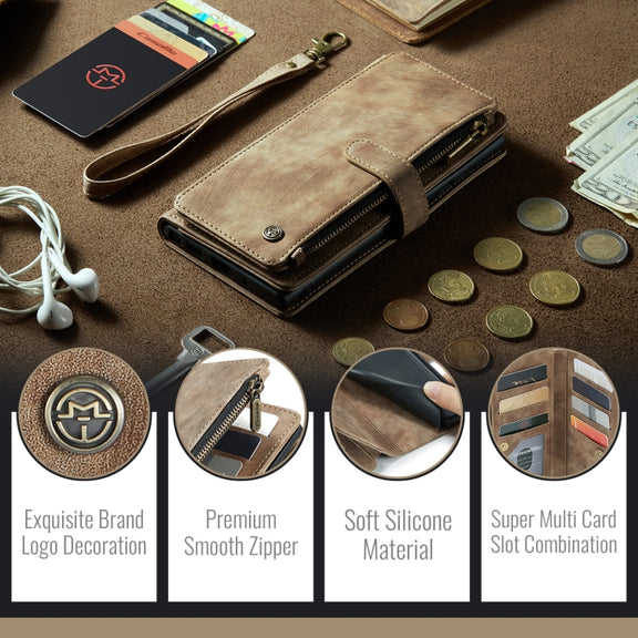 For Samsung Galaxy S24 FE 5G CaseMe C30 Card Slots Zipper Wallet Leather Phone Case(Brown)