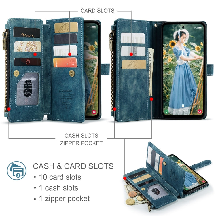 For Samsung Galaxy S24 FE 5G CaseMe C30 Card Slots Zipper Wallet Leather Phone Case(Blue)