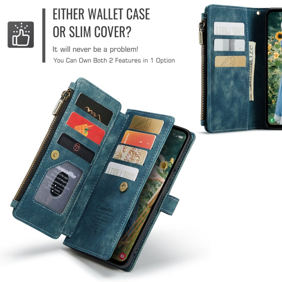 For Samsung Galaxy S24 FE 5G CaseMe C30 Card Slots Zipper Wallet Leather Phone Case(Blue)