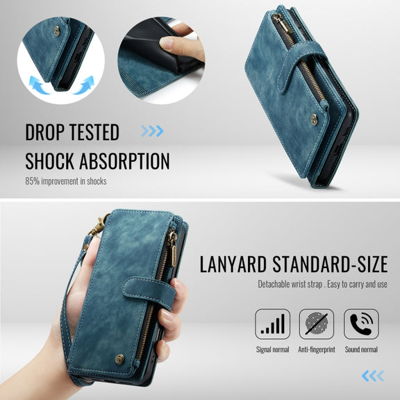 For Samsung Galaxy S24 FE 5G CaseMe C30 Card Slots Zipper Wallet Leather Phone Case(Blue)