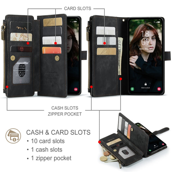 For Samsung Galaxy S24 FE 5G CaseMe C30 Card Slots Zipper Wallet Leather Phone Case(Black)