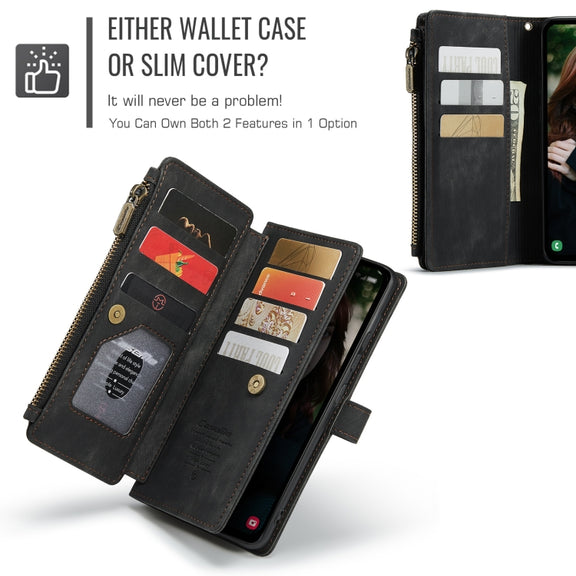 For Samsung Galaxy S24 FE 5G CaseMe C30 Card Slots Zipper Wallet Leather Phone Case(Black)