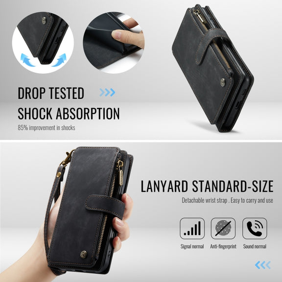 For Samsung Galaxy S24 FE 5G CaseMe C30 Card Slots Zipper Wallet Leather Phone Case(Black)