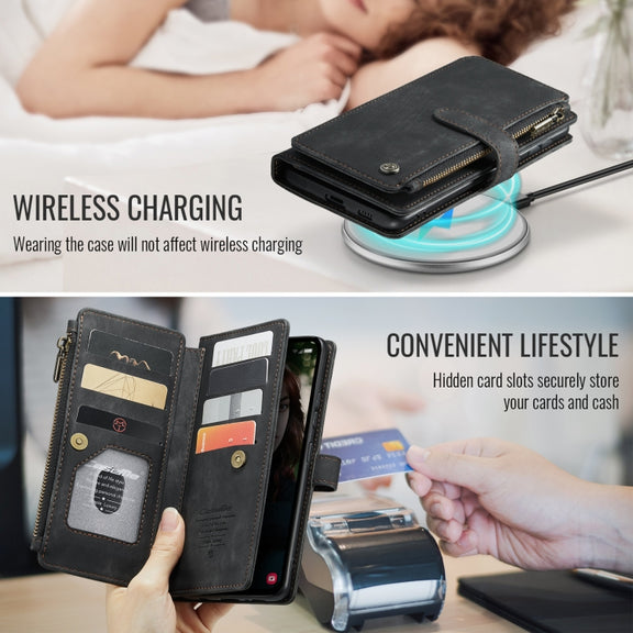 For Samsung Galaxy S24 FE 5G CaseMe C30 Card Slots Zipper Wallet Leather Phone Case(Black)