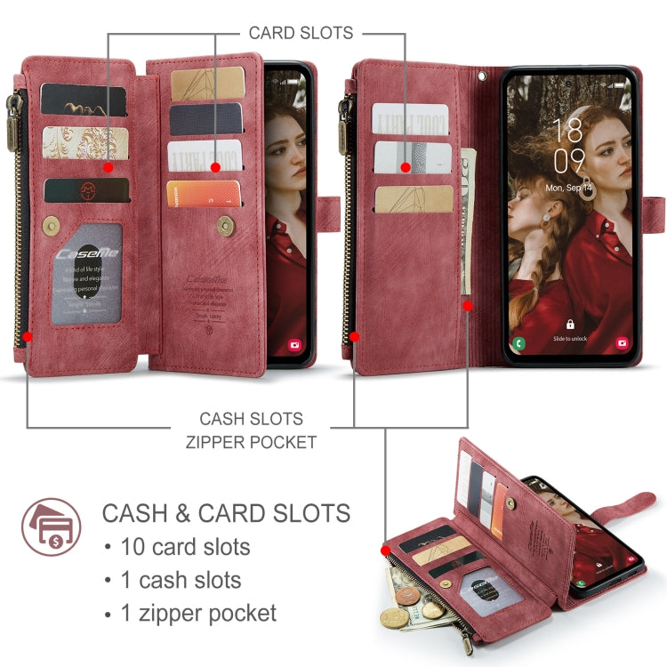 For Samsung Galaxy S24 FE 5G CaseMe C30 Card Slots Zipper Wallet Leather Phone Case(Red)