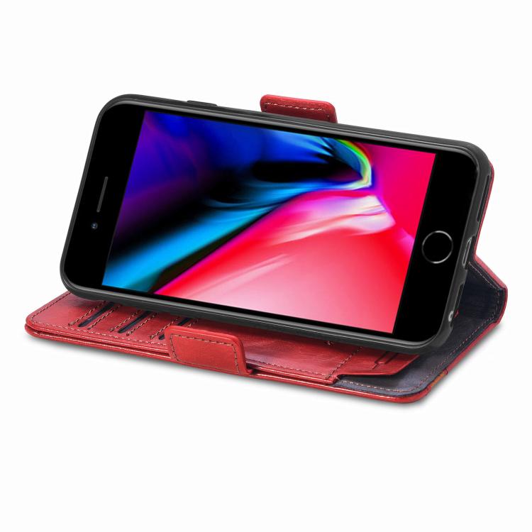 For iPhone 16e CaseNeo Splicing Dual Magnetic Buckle Leather Phone Case(Red) - iPhone 16e Cases by PMC TechLife | Online Shopping South Africa | PMC TechLife | Buy Now Pay Later Mobicred