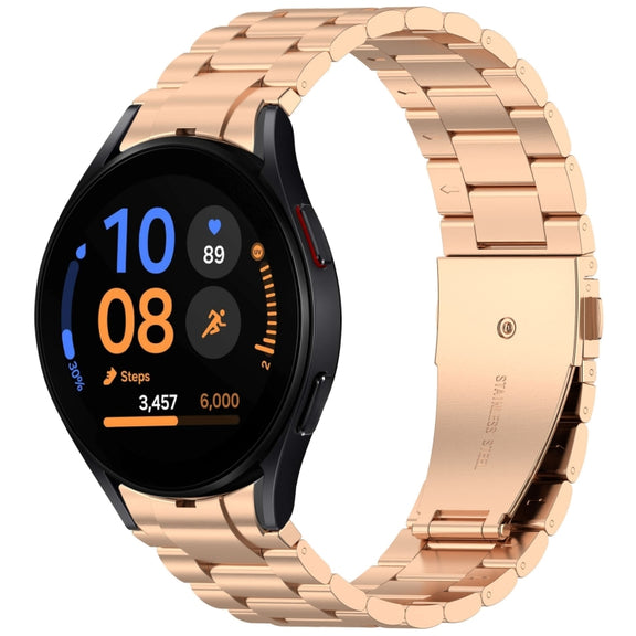 For Samsung Galaxy Watch FE 40mm Three Beads Button Quick Release Metal Watch Band(Rose Gold)