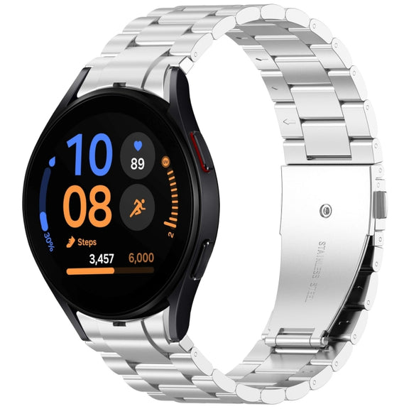 For Samsung Galaxy Watch FE 40mm Three Beads Button Quick Release Metal Watch Band(Silver)