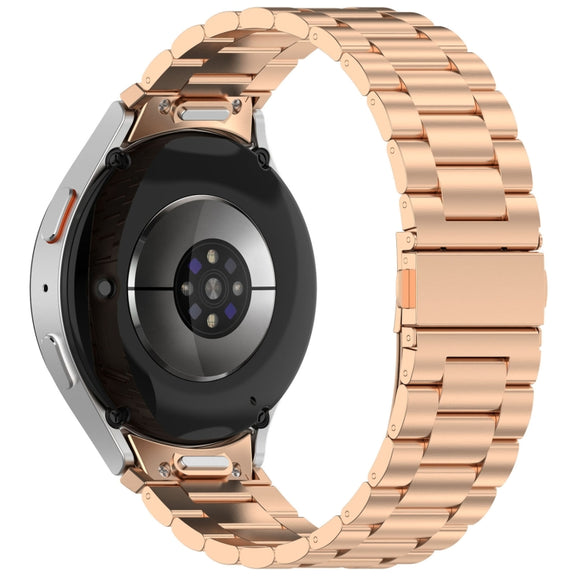 For Samsung Galaxy Watch 6 Classic 43 / 47mm Three Beads Button Quick Release Metal Watch Band(Rose Gold)