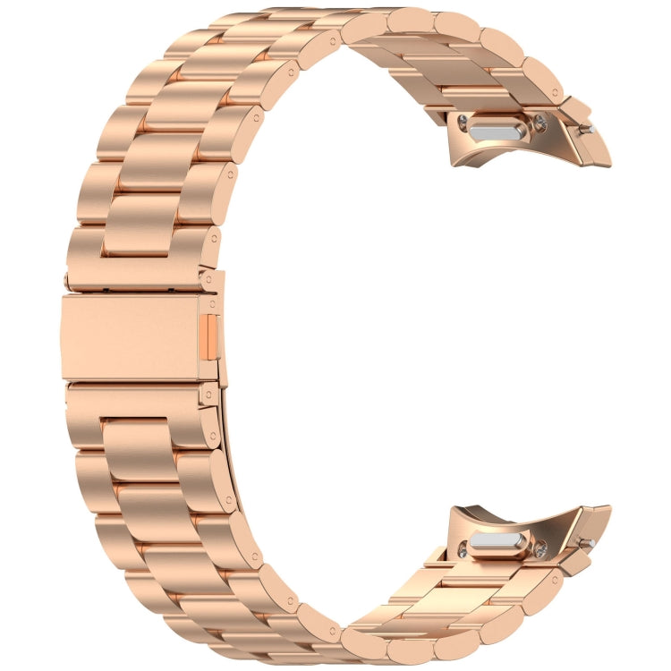 For Samsung Galaxy Watch 5 Pro Three Beads Button Quick Release Metal Watch Band(Rose Gold)