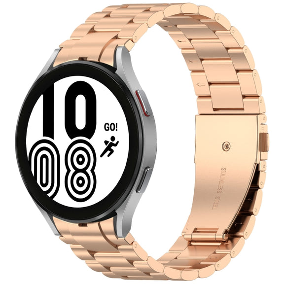 For Samsung Galaxy Watch 4 40 / 44mm Three Beads Button Quick Release Metal Watch Band(Rose Gold)