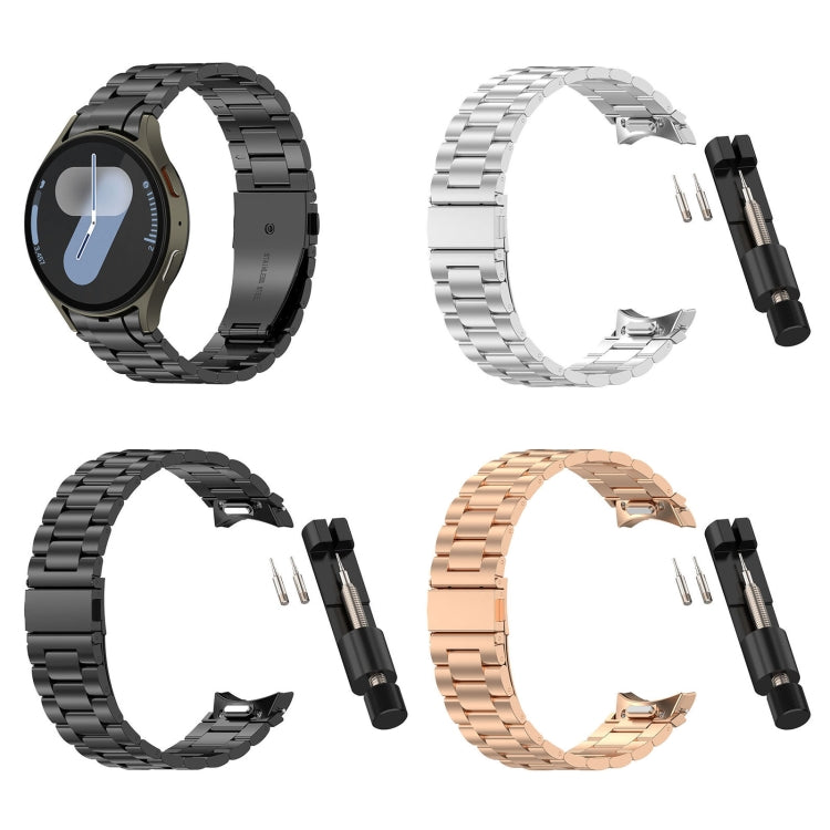 For Samsung Galaxy Watch FE 40mm Three Beads Button Quick Release Metal Watch Band(Rose Gold)